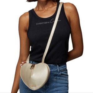 NWT Bebe Metallic Gold Heart Crossbody Bag